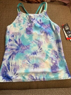 GIRLS SPEEDO - Aqua and Purple Tie-Dye Tankini Top